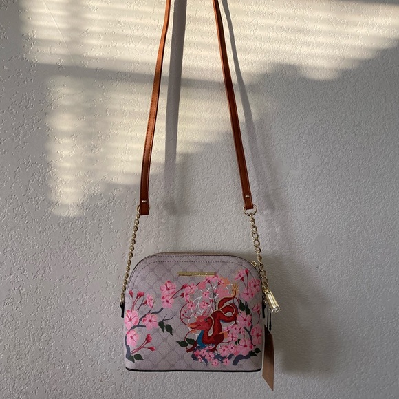Rare Steve Madden Cream Dragon Sakura Cherry Blossom Crossbody Purse - Picture 2 of 9